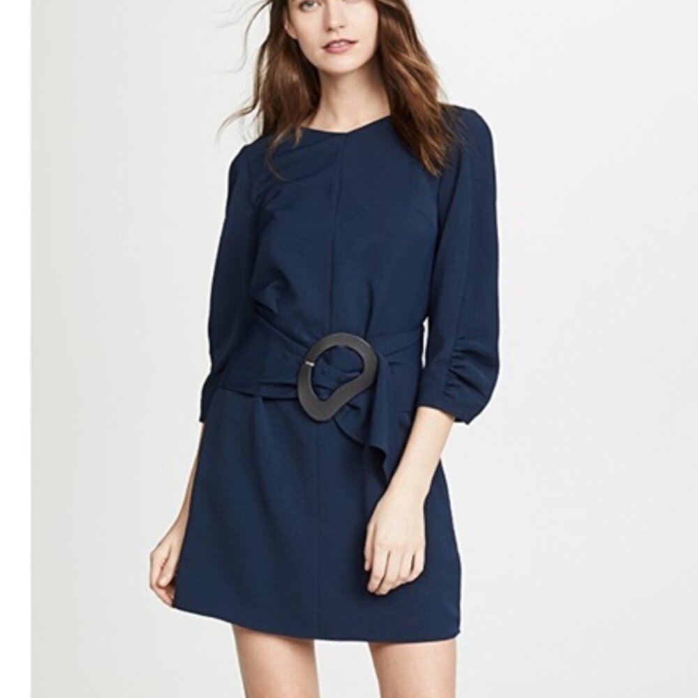 Tibi Blue Shirred Sleeve Shift Dress - Removable Belt - Size 4